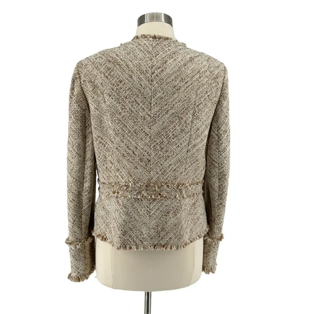 Brooks Brothers Fringed Cream Brown Metallic Nubby Tweed Fitted Career Blazer 12 - Picture 3 of 13